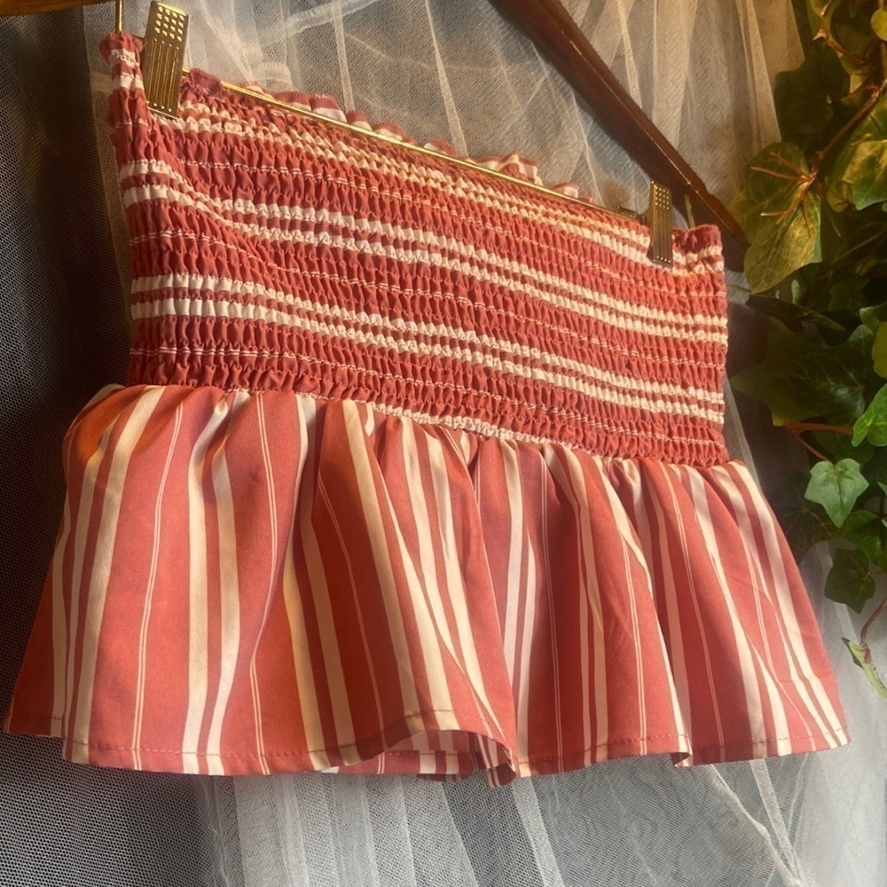 Shein Crop Top Pink & White Stripe Ruffled - Picture 2 of 5